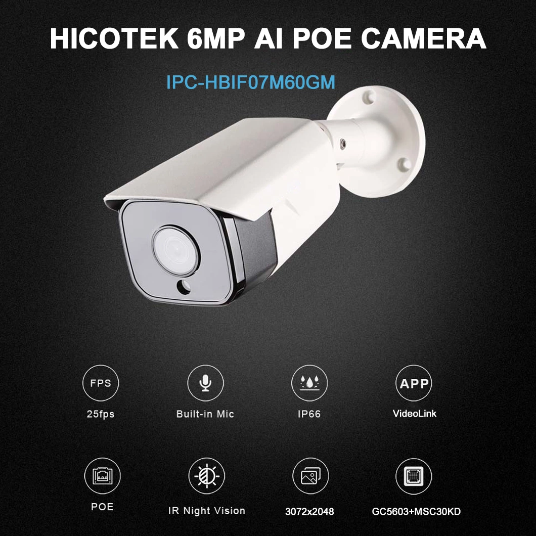 Hicotek 6MP 4K 8MP Outdoor Security IP CCTV Network Poe Camera with Human Smart Motion Detection Audio Hikvision Protocol