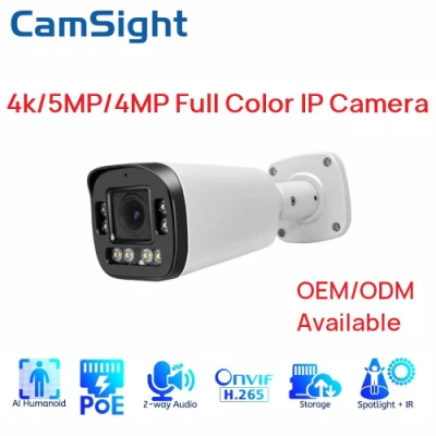 Camsight 4K 8MP 5MP 4MP 2MP Colorvu Telecamera IP a colori con rilevamento umano intelligente Telecamera IP bullet Poe CCTV Telecamera IP di sicurezza di rete Fornitore OEM